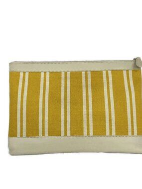 BALENCIAGA Navy Clip M 420407 Yellow White Cream Canvas Leather Clutch Bag